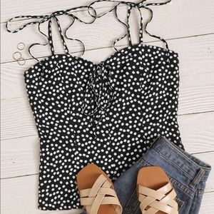 Floral Tie Shoulder Shirred Cami Top